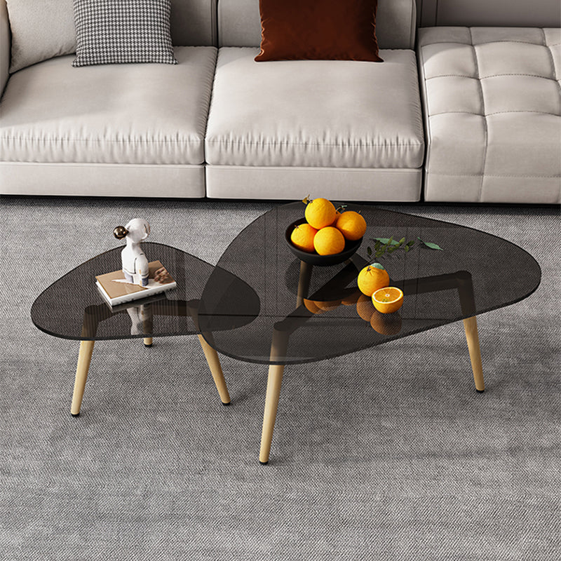 Wood and Glass 3 Legs Coffee Table Modern Triangle Clear Table