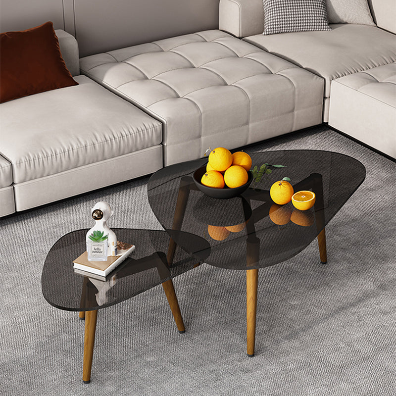 Wood and Glass 3 Legs Coffee Table Modern Triangle Clear Table