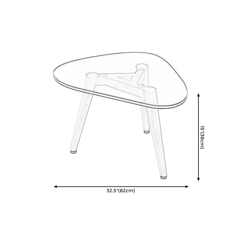 Wood and Glass 3 Legs Coffee Table Modern Triangle Clear Table