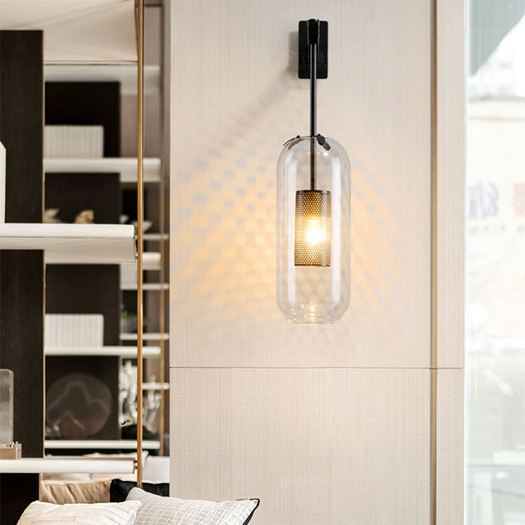 Modern Style Cylinder Wall Sconces Glass 1 Light Wall Mount Light Fixture