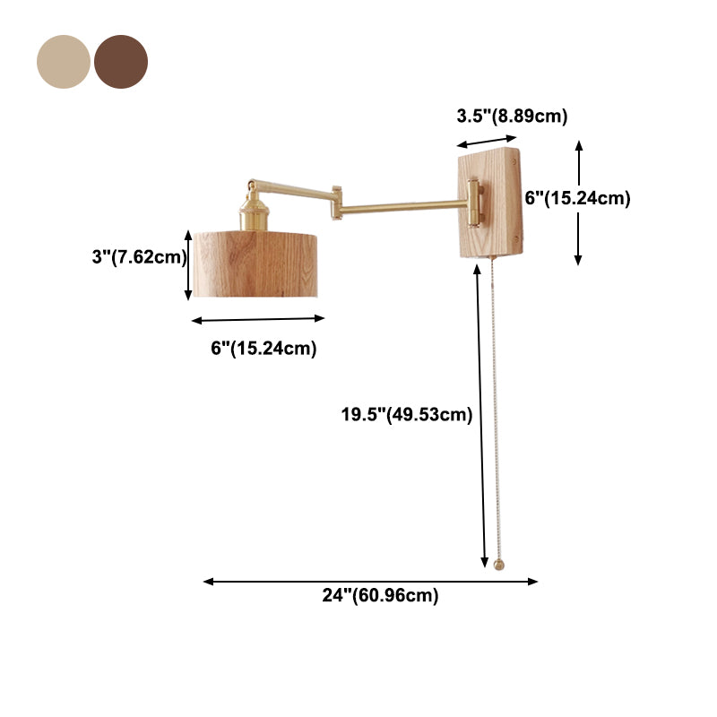 Adjustable Wooden Wall Mount Light Modern 1-Light Wall Light for Living Room