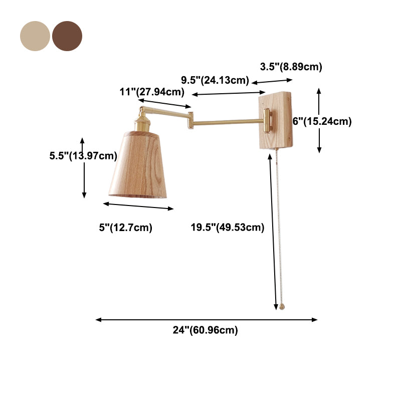 Adjustable Wooden Wall Mount Light Modern 1-Light Wall Light for Living Room