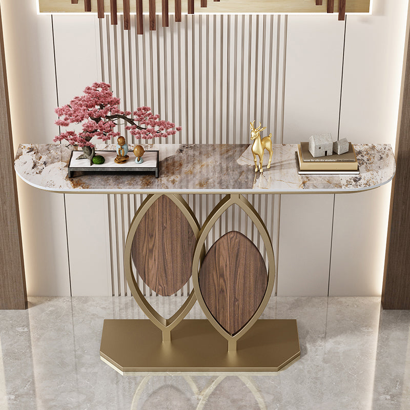 Glam Style Stone Top Consloe Table with Pedestal Base for Hall Table