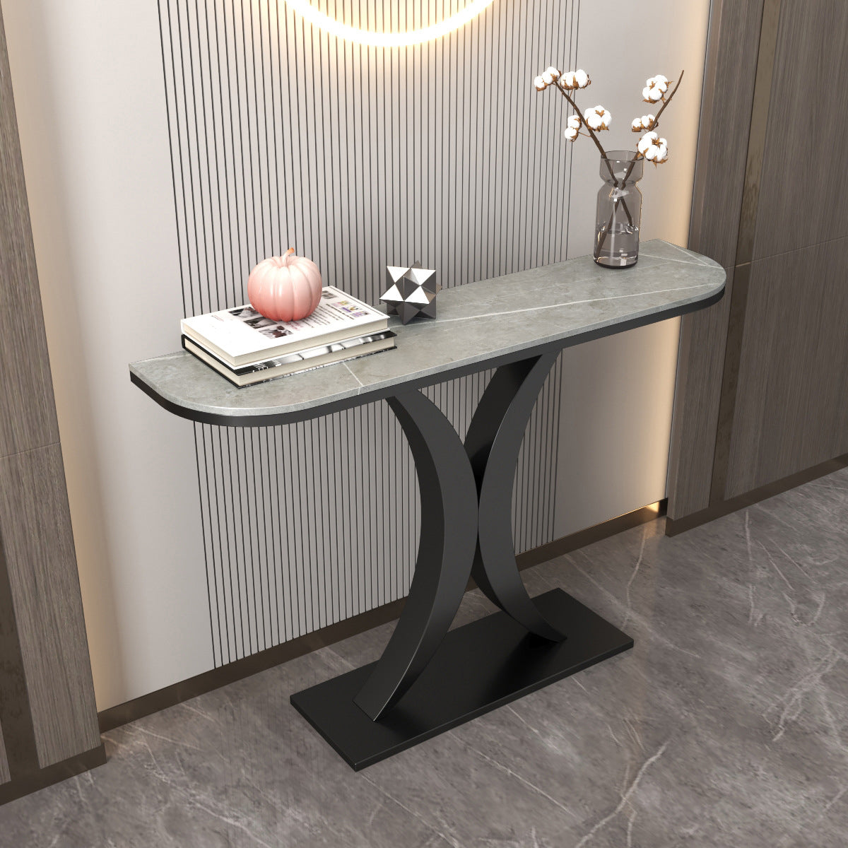 Stain Resistant Table Stone Glam Table 11.81" W x 31.49" H Half Moon Table