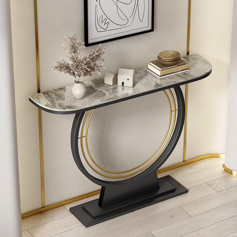 Half Moon Stone Console Table Ironcraft Frame Accent Table for Hall