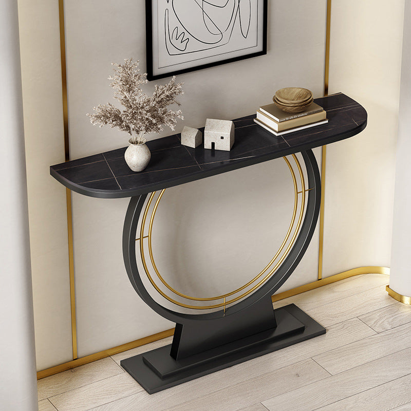Half Moon Stone Console Table Ironcraft Frame Accent Table for Hall