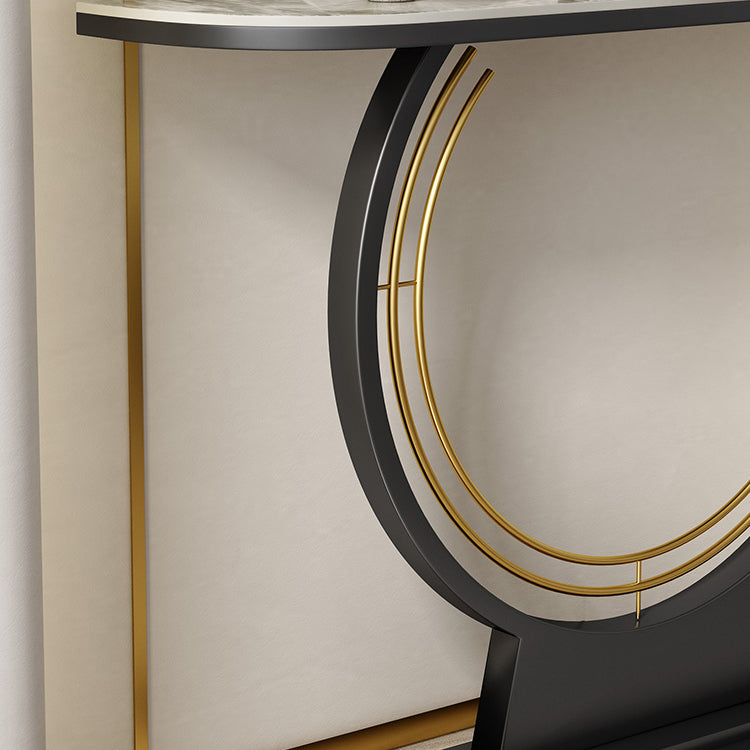 Half Moon Stone Console Table Ironcraft Frame Accent Table for Hall
