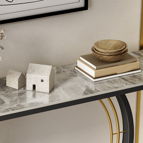 Half Moon Stone Console Table Ironcraft Frame Accent Table for Hall