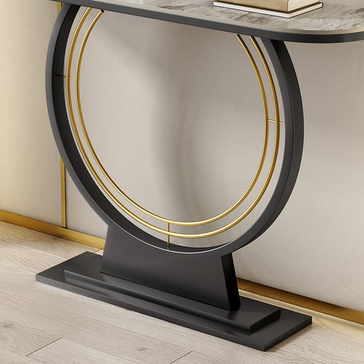Half Moon Stone Console Table Ironcraft Frame Accent Table for Hall
