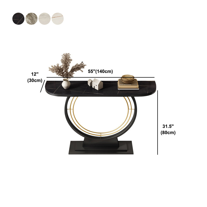 Half Moon Stone Console Table Ironcraft Frame Accent Table for Hall