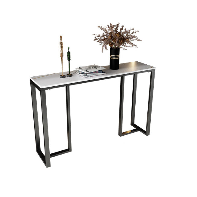 Modern Accent Table with Stone Top and Black Frame Base Console