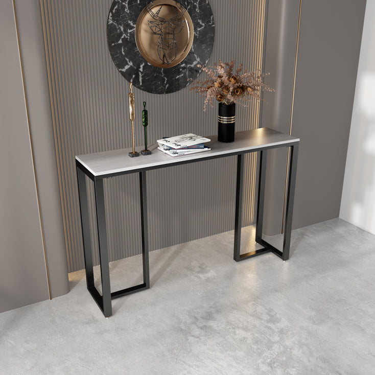 Modern Accent Table with Stone Top and Black Frame Base Console