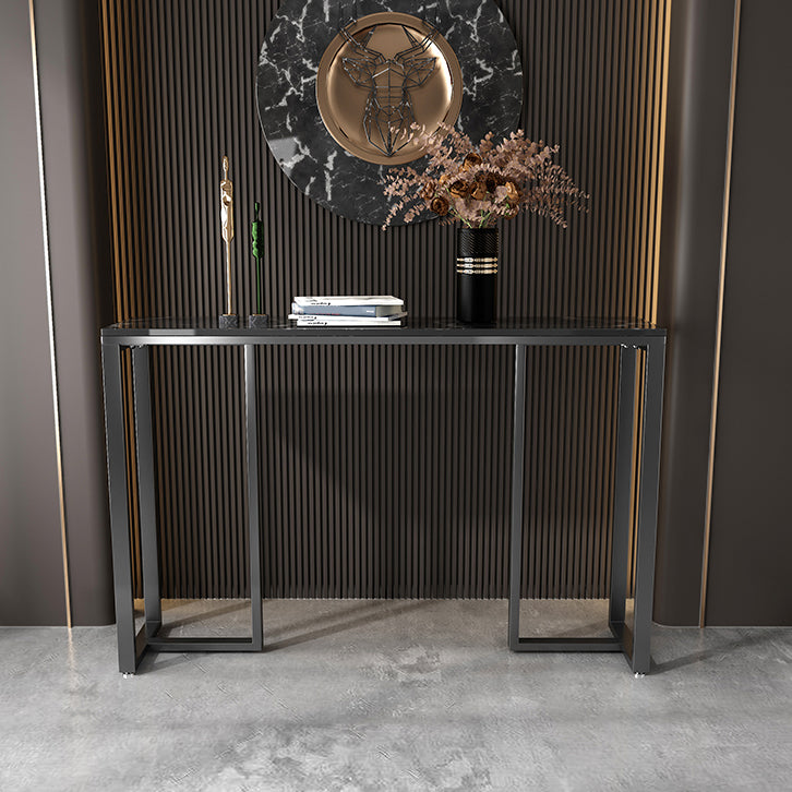 Modern Accent Table with Stone Top and Black Frame Base Console