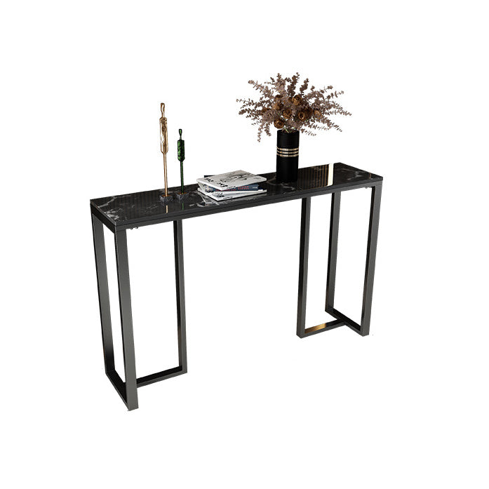 Modern Accent Table with Stone Top and Black Frame Base Console