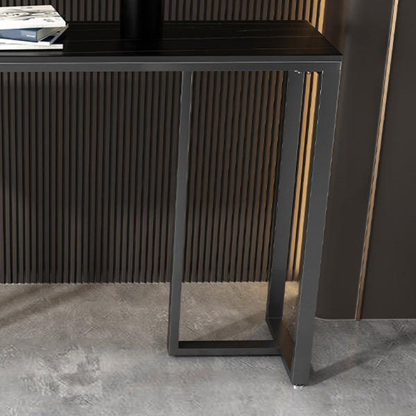 Modern Accent Table with Stone Top and Black Frame Base Console