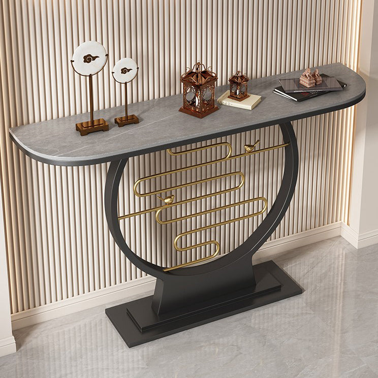 Stone Console Table Ironcraft Frame Accent Table with Floor Shelf for Hall