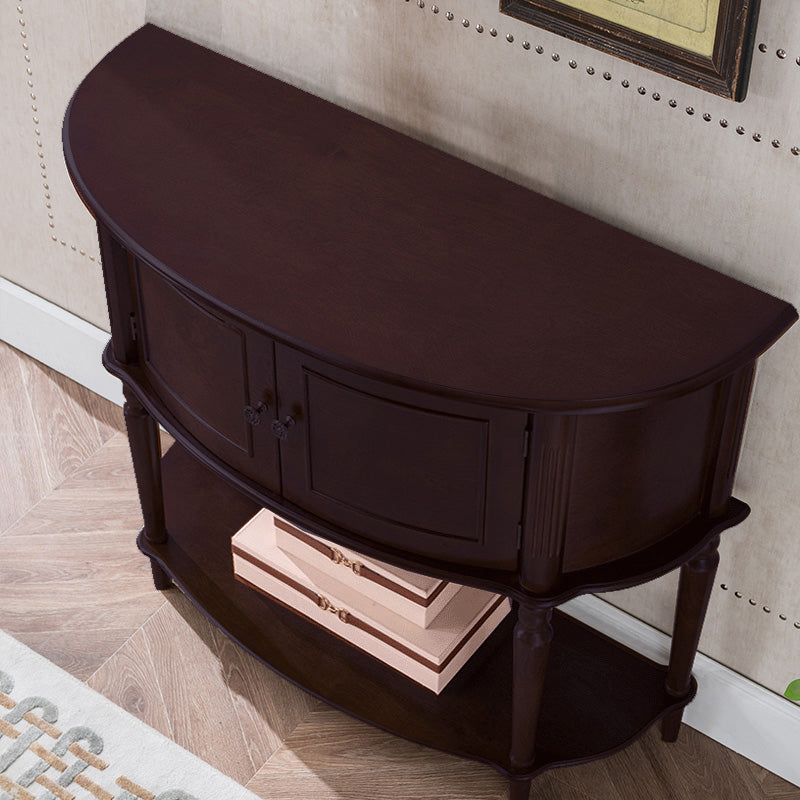 Rubbered Wood Console Table Solid Wood Accent Table with Floor Shelf for Hall