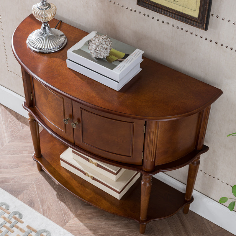 Rubbered Wood Console Table Solid Wood Accent Table with Floor Shelf for Hall