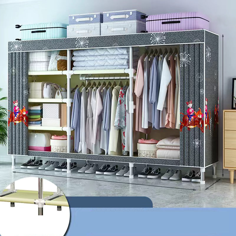 Contemporary Style Wardrobe Cabinet Metal Frame Armoire with Garment Rod for Home