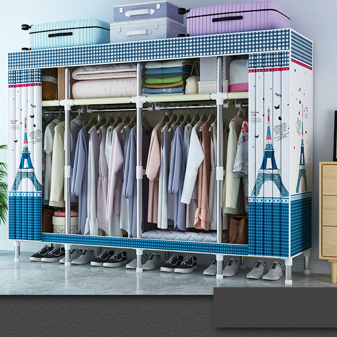 Contemporary Style Wardrobe Cabinet Metal Frame Armoire with Garment Rod for Home