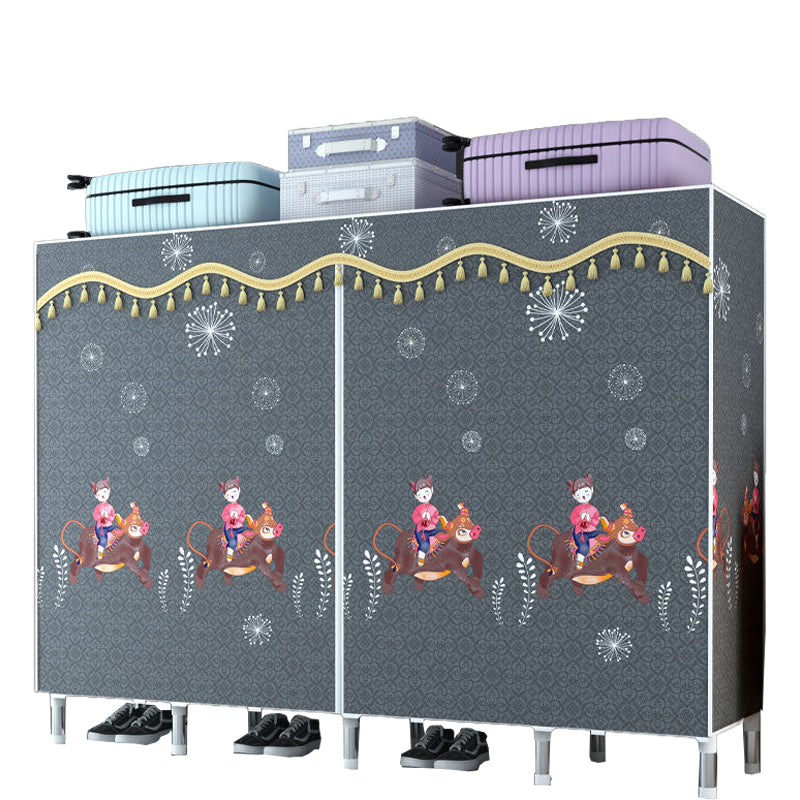 Contemporary Style Wardrobe Cabinet Metal Frame Armoire with Garment Rod for Home