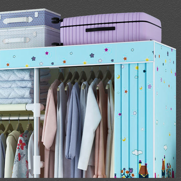 Contemporary Style Wardrobe Cabinet Metal Frame Armoire with Garment Rod for Home