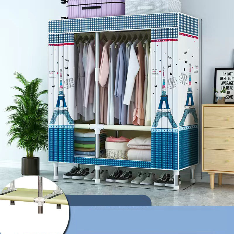 Contemporary Style Wardrobe Cabinet Metal Frame Armoire with Garment Rod for Home