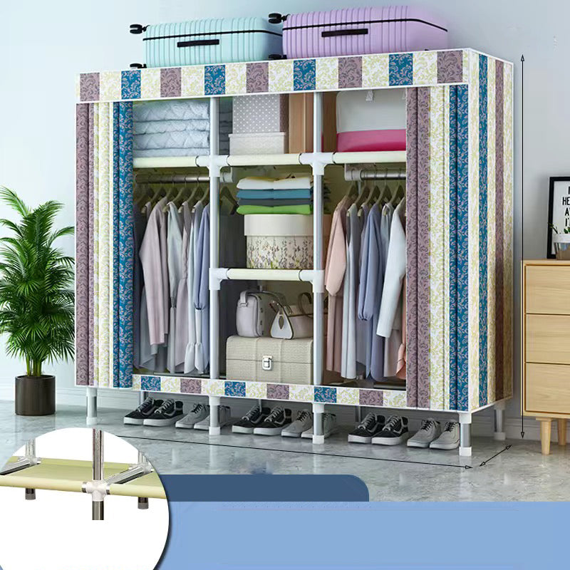 Contemporary Style Wardrobe Cabinet Metal Frame Armoire with Garment Rod for Home