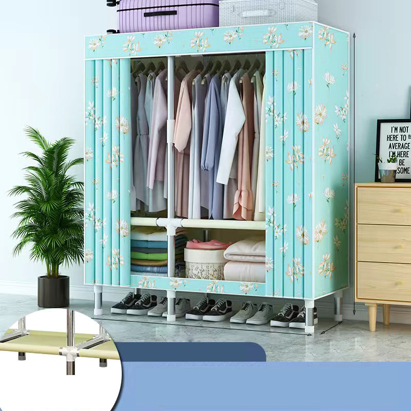 Contemporary Style Wardrobe Cabinet Metal Frame Armoire with Garment Rod for Home
