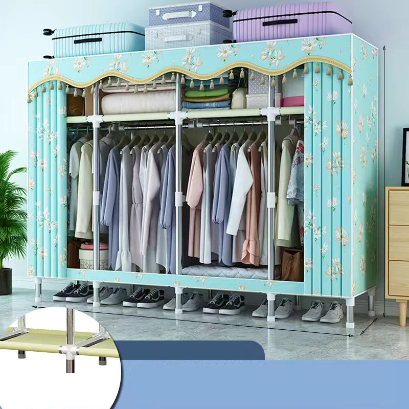 Contemporary Style Wardrobe Cabinet Metal Frame Armoire with Garment Rod for Home