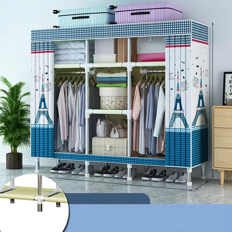 Contemporary Style Wardrobe Cabinet Metal Frame Armoire with Garment Rod for Home