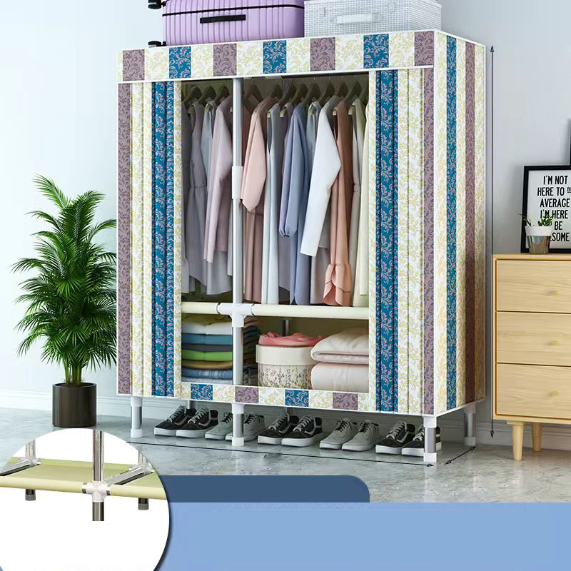 Contemporary Style Wardrobe Cabinet Metal Frame Armoire with Garment Rod for Home