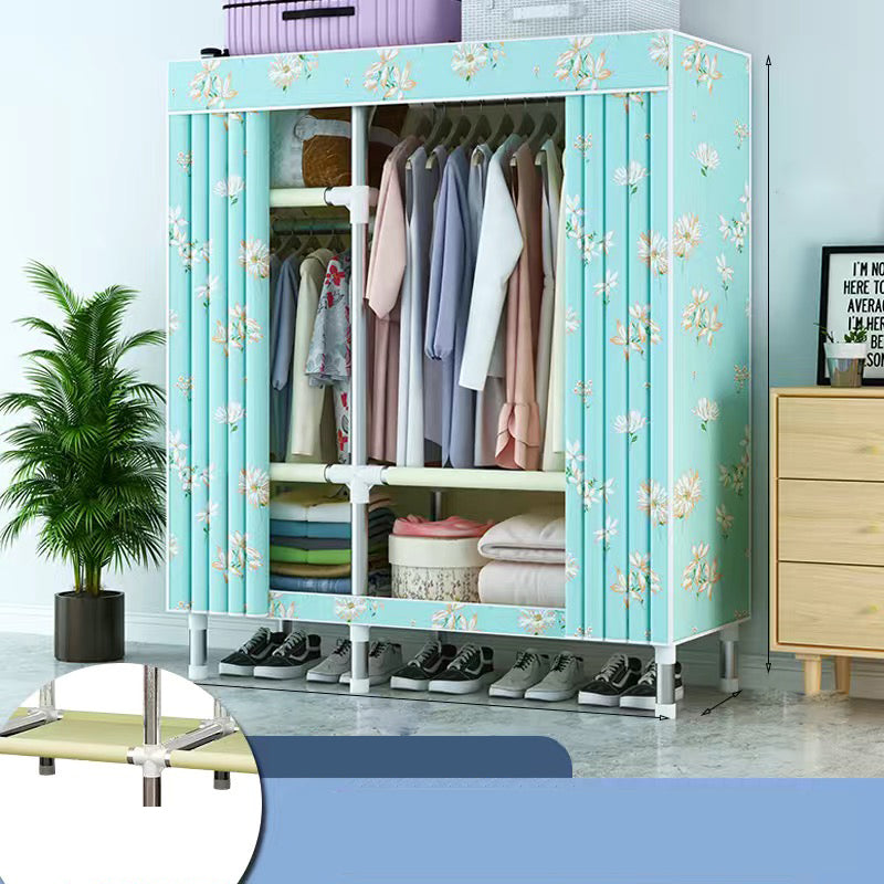 Contemporary Style Wardrobe Cabinet Metal Frame Armoire with Garment Rod for Home