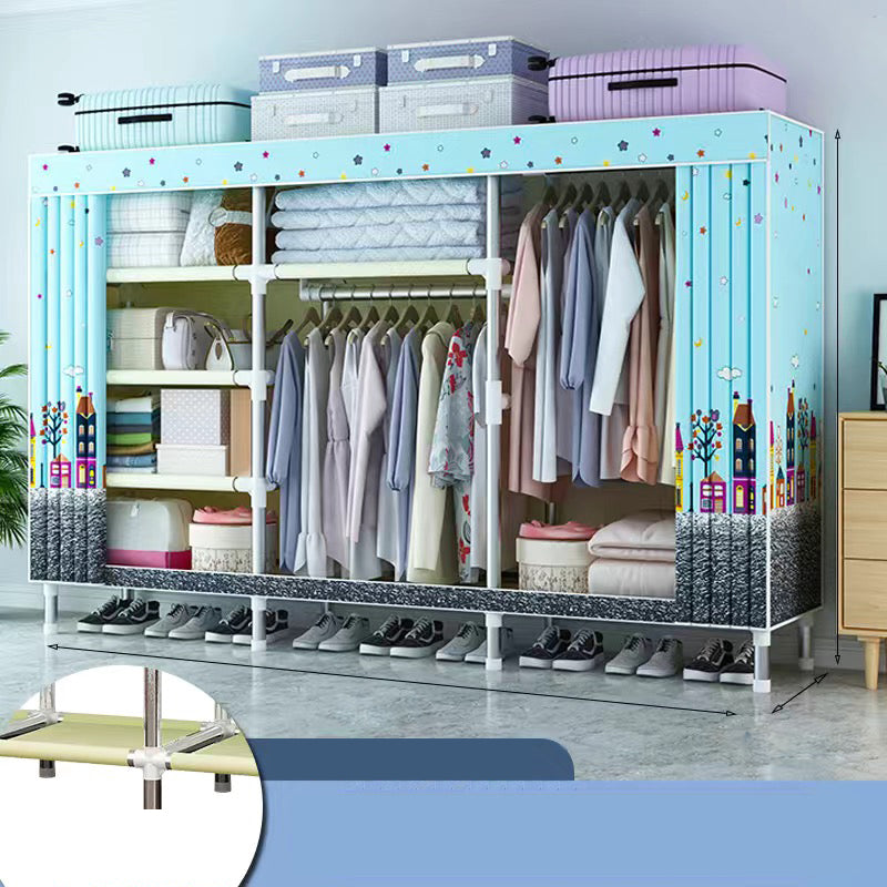 Contemporary Style Wardrobe Cabinet Metal Frame Armoire with Garment Rod for Home