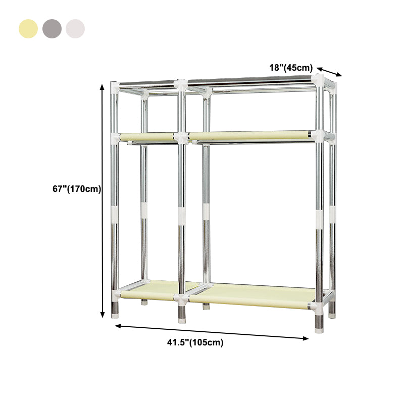 Contemporary Style Wardrobe Cabinet Metal Frame Armoire with Garment Rod for Home