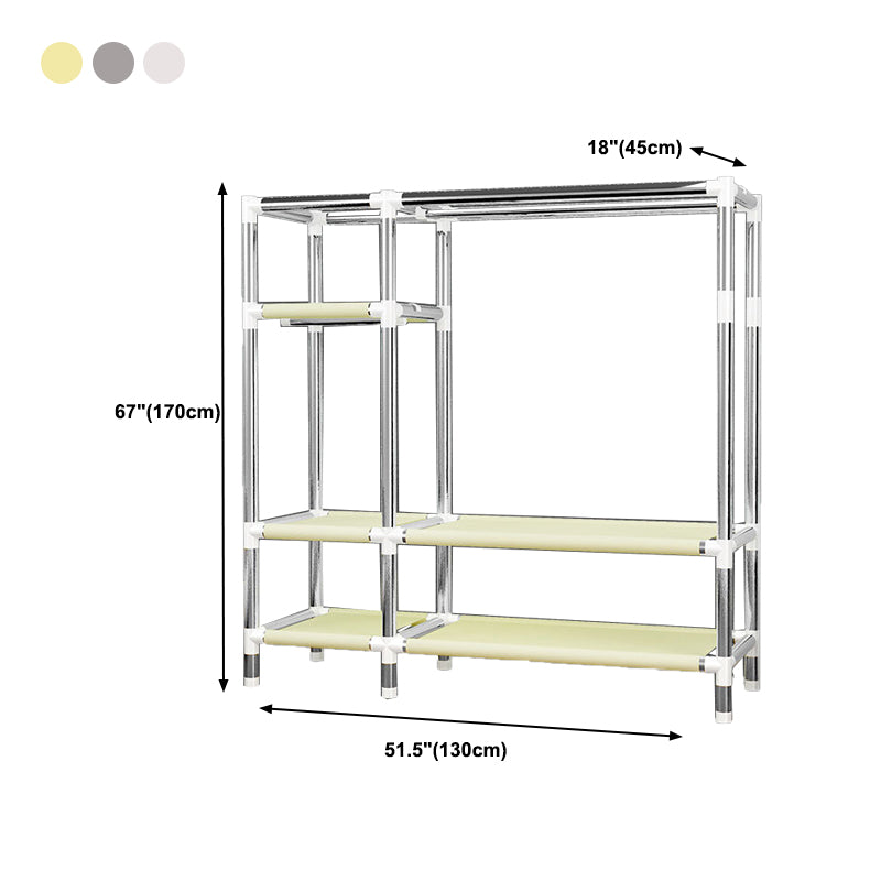 Contemporary Style Wardrobe Cabinet Metal Frame Armoire with Garment Rod for Home