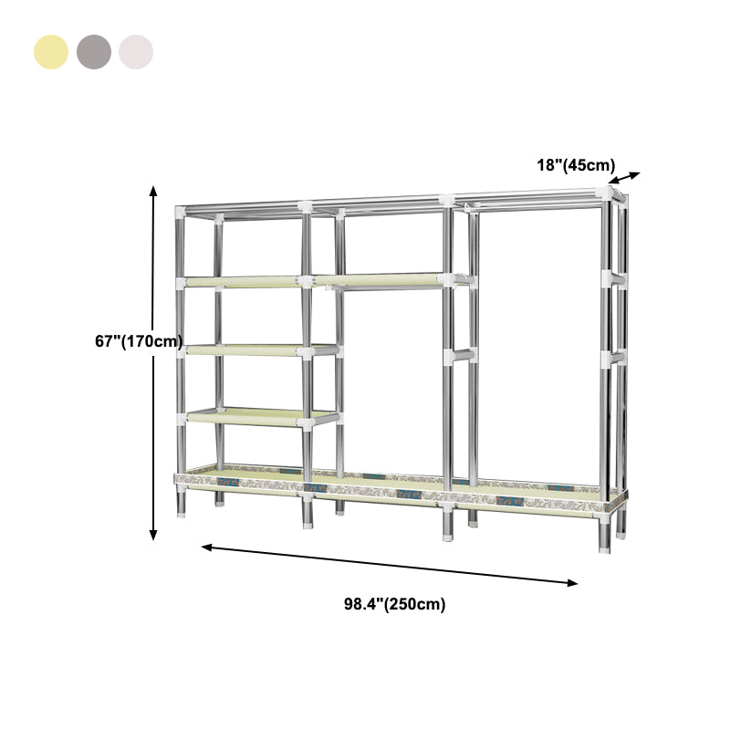 Contemporary Style Wardrobe Cabinet Metal Frame Armoire with Garment Rod for Home