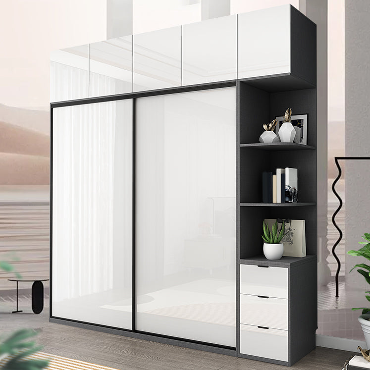 Contemporary White Storage Cabinet Mirrored Finish Cabinet with Sliding Door