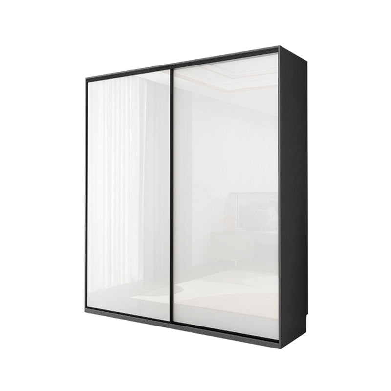 Contemporary White Storage Cabinet Mirrored Finish Cabinet with Sliding Door