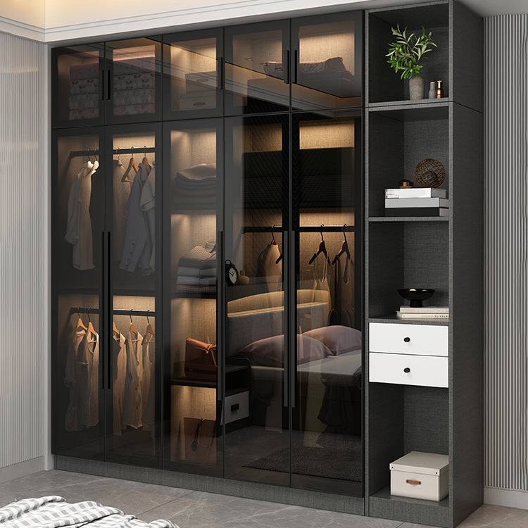 Contemporary Glass Wardrobe Soft Close Door Wardrobe Closet for Bedroom