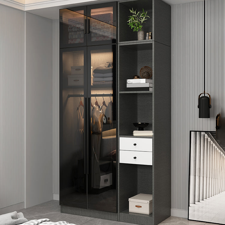 Contemporary Glass Wardrobe Soft Close Door Wardrobe Closet for Bedroom