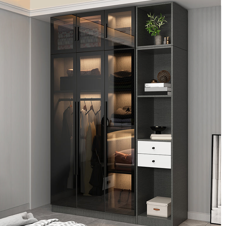Contemporary Glass Wardrobe Soft Close Door Wardrobe Closet for Bedroom