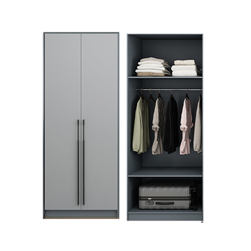 Grey Wooden Wardrobe Armoire Hinged Storage Cabinet with Soft Close Drawer