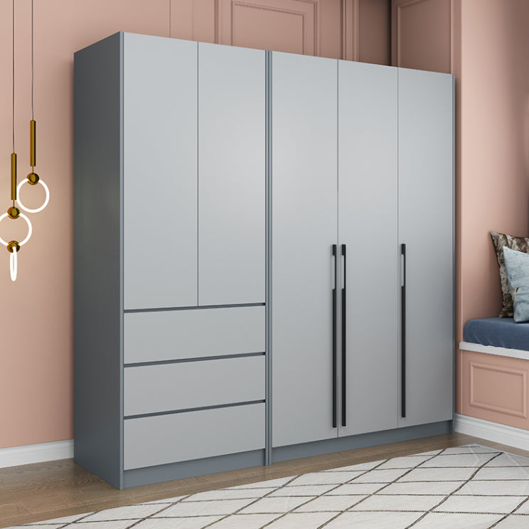 Grey Wooden Wardrobe Armoire Hinged Storage Cabinet with Soft Close Drawer