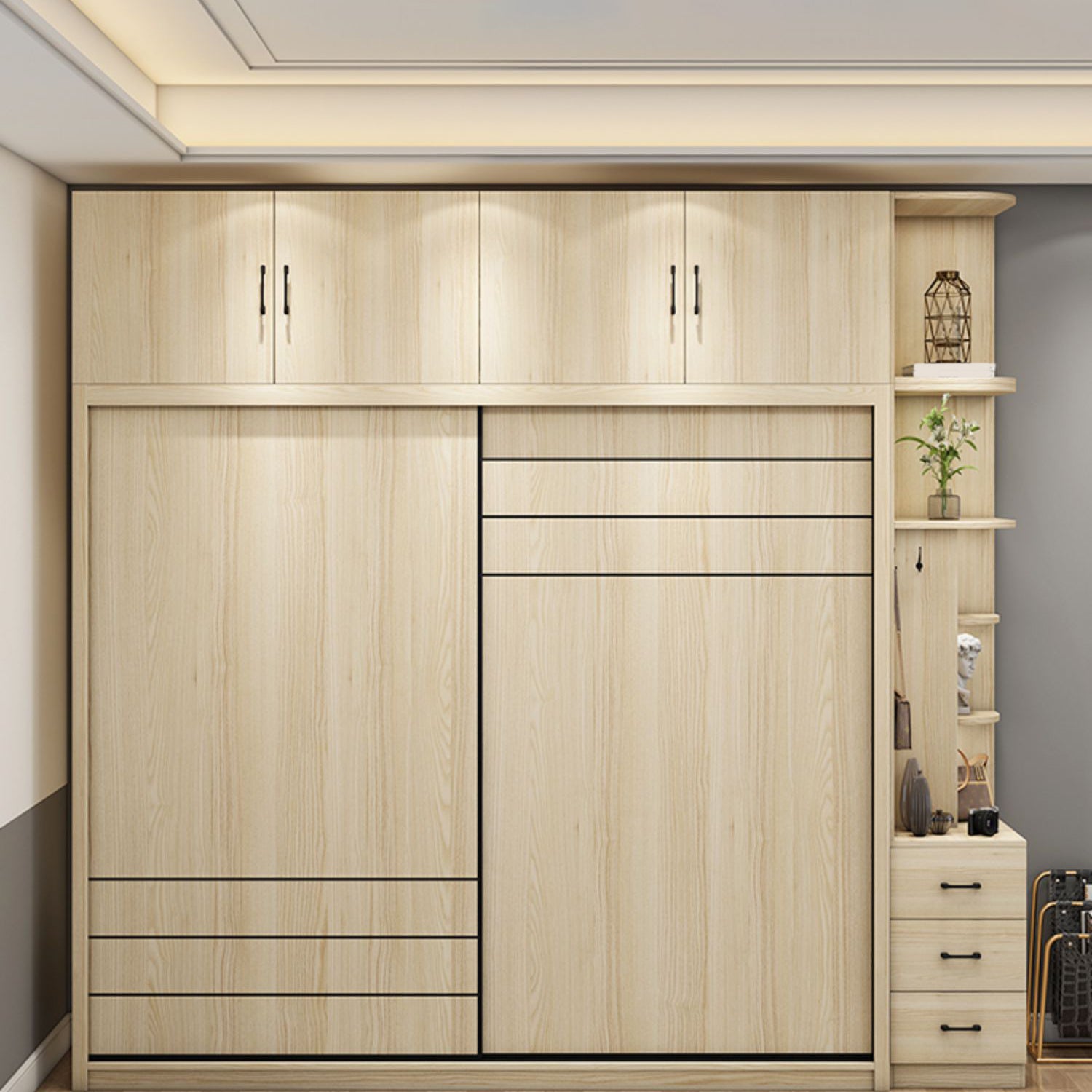 Natural Contemporary Style Wardrobe Armoire Engineered Wood Wardrobe Cabinet for Home