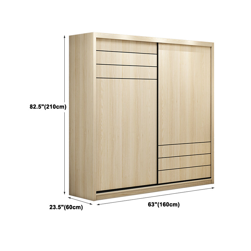 Natural Contemporary Style Wardrobe Armoire Engineered Wood Wardrobe Cabinet for Home