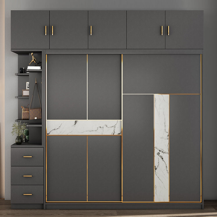 Contemporary Style Wardrobe Armoire Grey Engineered Wood Wardrobe