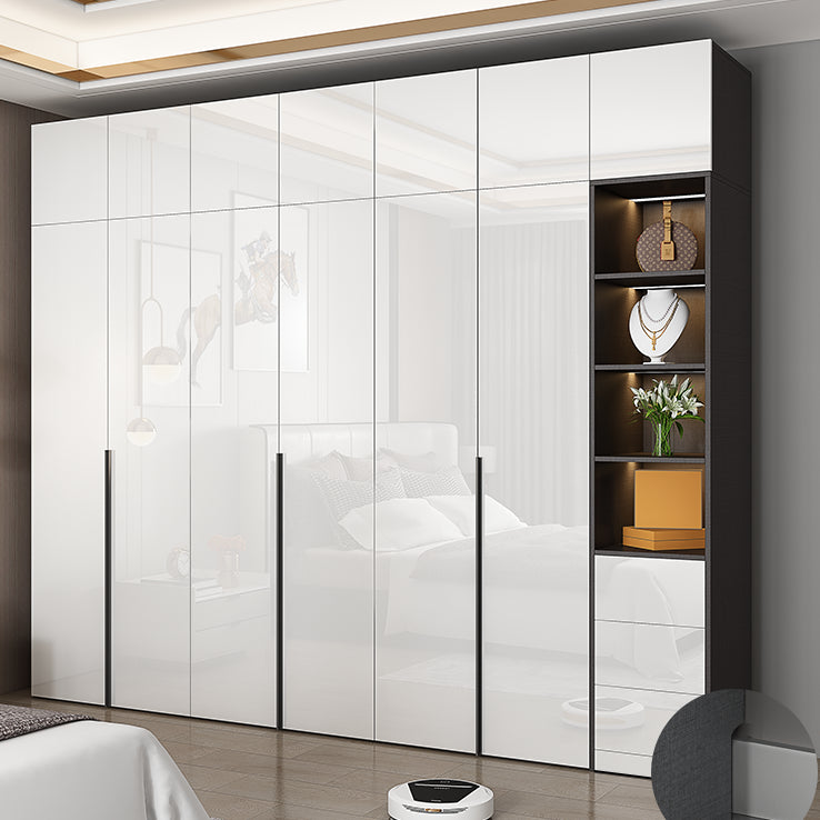 Contemporary Engineered Wood Wardrobe Armoire Mirrored Finish Wardrobe with 1 Drawer