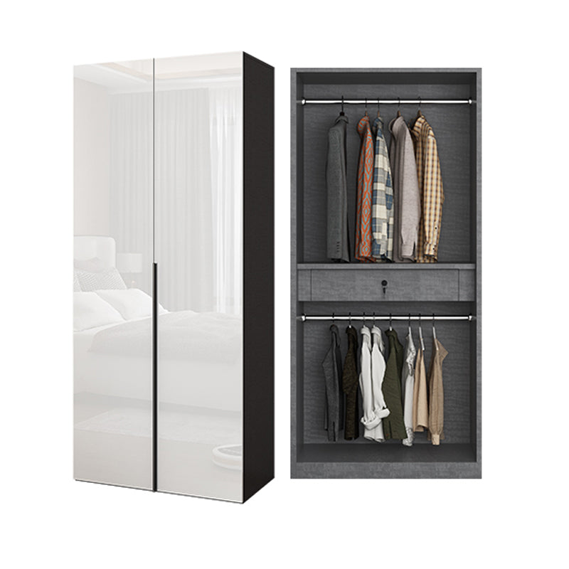 Contemporary Engineered Wood Wardrobe Armoire Mirrored Finish Wardrobe with 1 Drawer