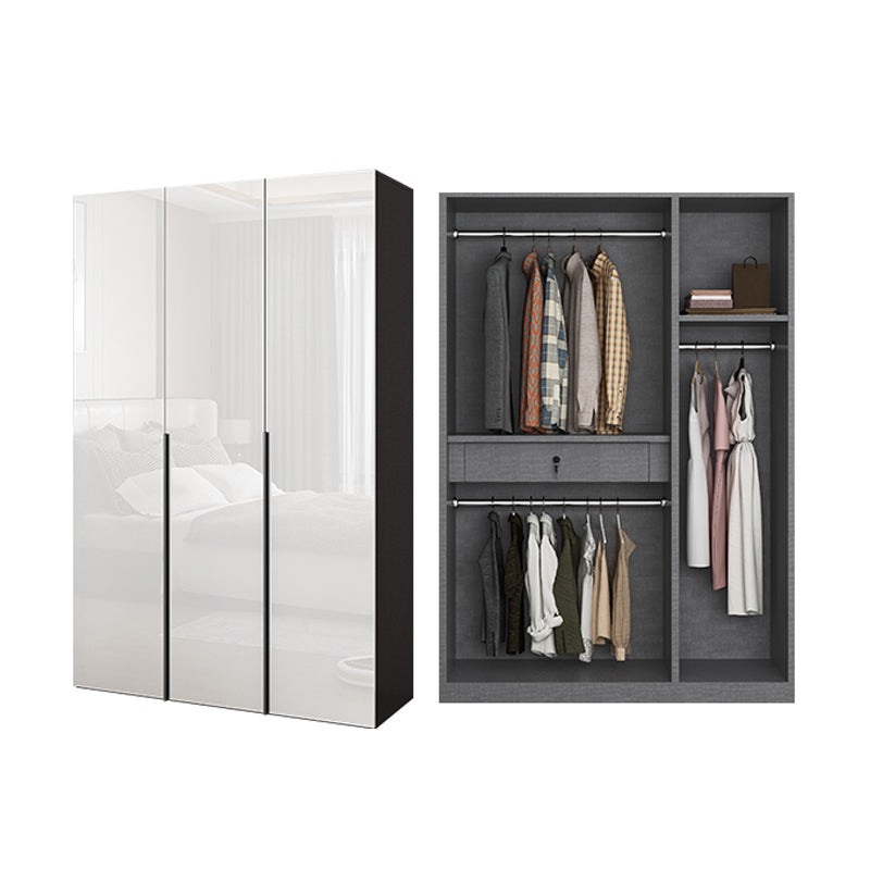 Contemporary Engineered Wood Wardrobe Armoire Mirrored Finish Wardrobe with 1 Drawer